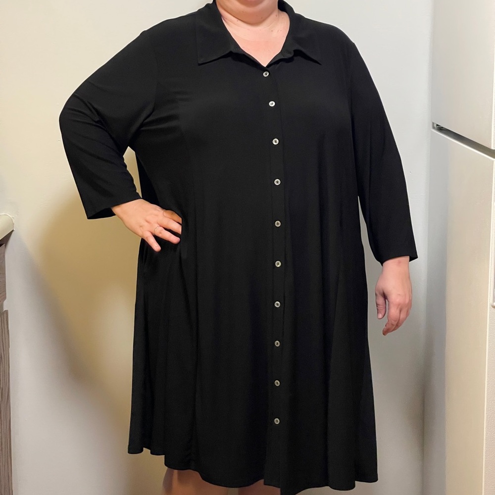 Two Nina Leonard Plus Size Dresses 4X Women’s Solid Black and one Pink Workwear